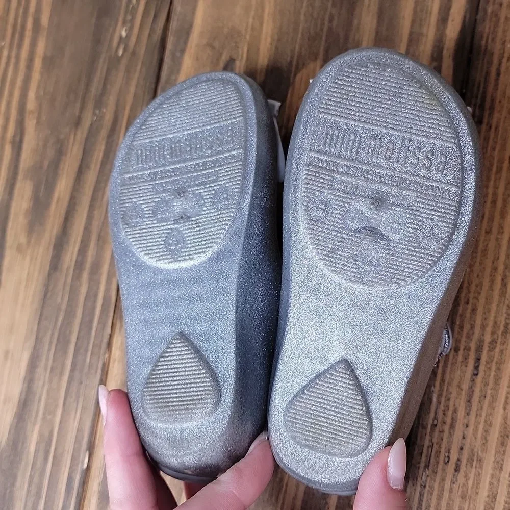 Mini Melissa. Size 8. Kids Glittery Cat Shoes - Gray. EUC